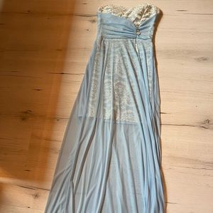 Baby blue lace dress. Formal.